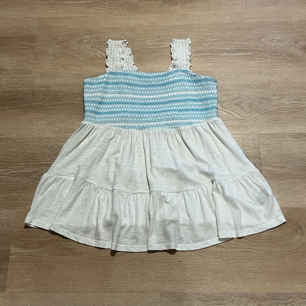 Torrid Cotton Modal Square Neck Babydoll Smocked Tank White With Blue Size 00